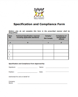 Specification and Compliance Form